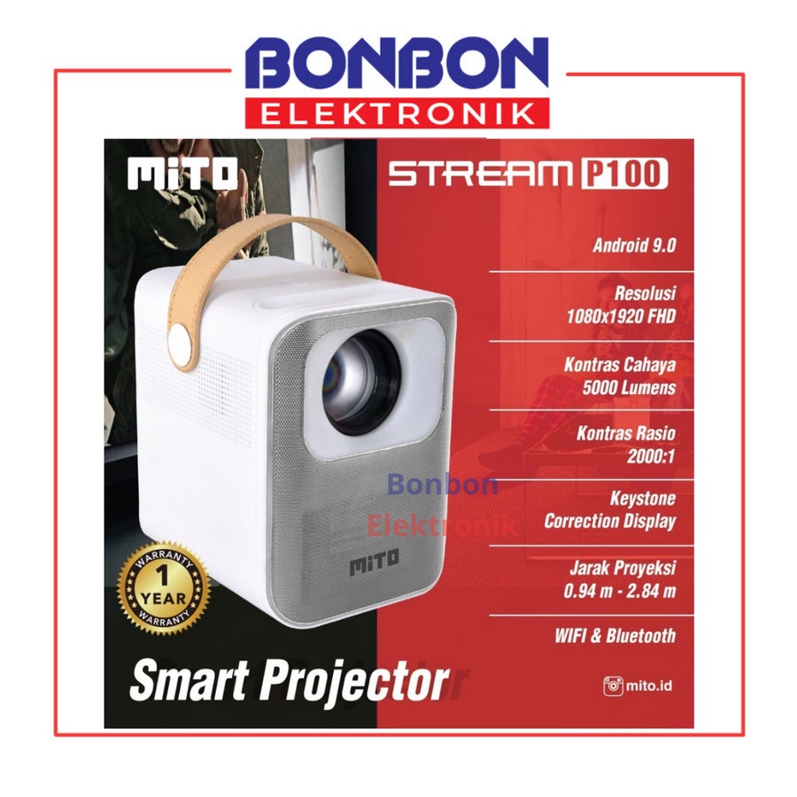 MITO Smart Projector Stream P100 Android 9.0 Wifi Bluetooth Proyektor P 100 FREE TRIPOD STAND