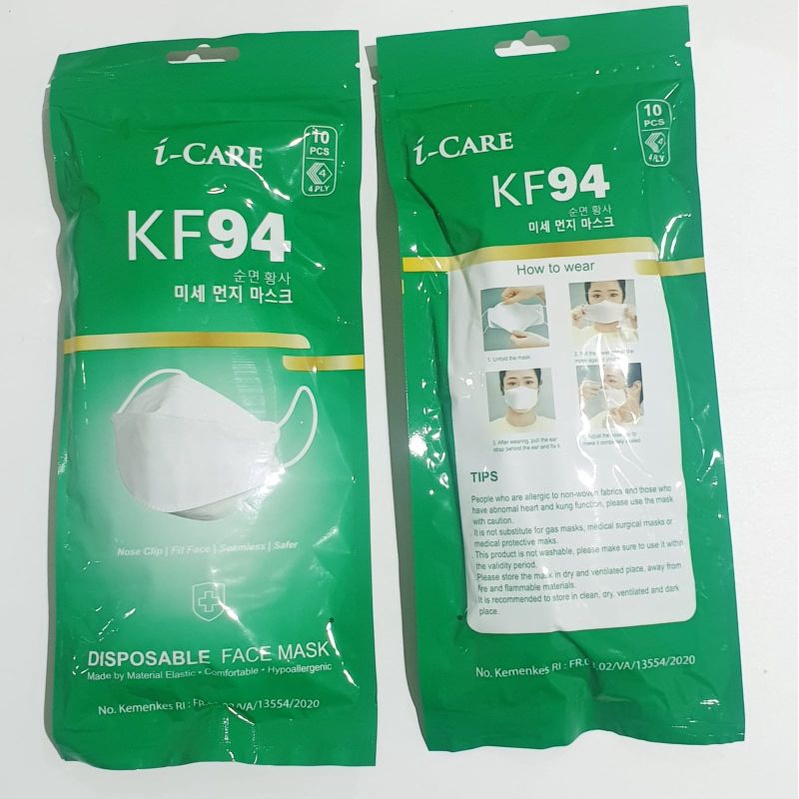 MASKER KF94 ICARE 4PLY ORIGINAL KEMENKES ISI 10PCS