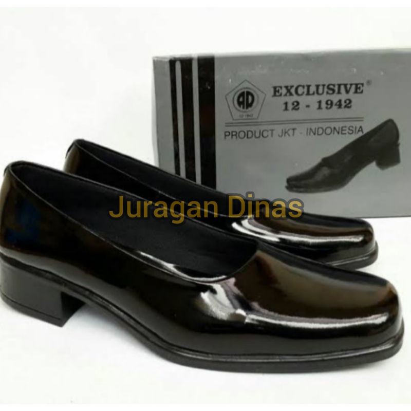 SEPATU PDH PANTOPEL WANITA 3CM HITAM GLOSY AR EXCLUSIVE KULIT ASLI ORIGINAL TNI POLRI SECURITY