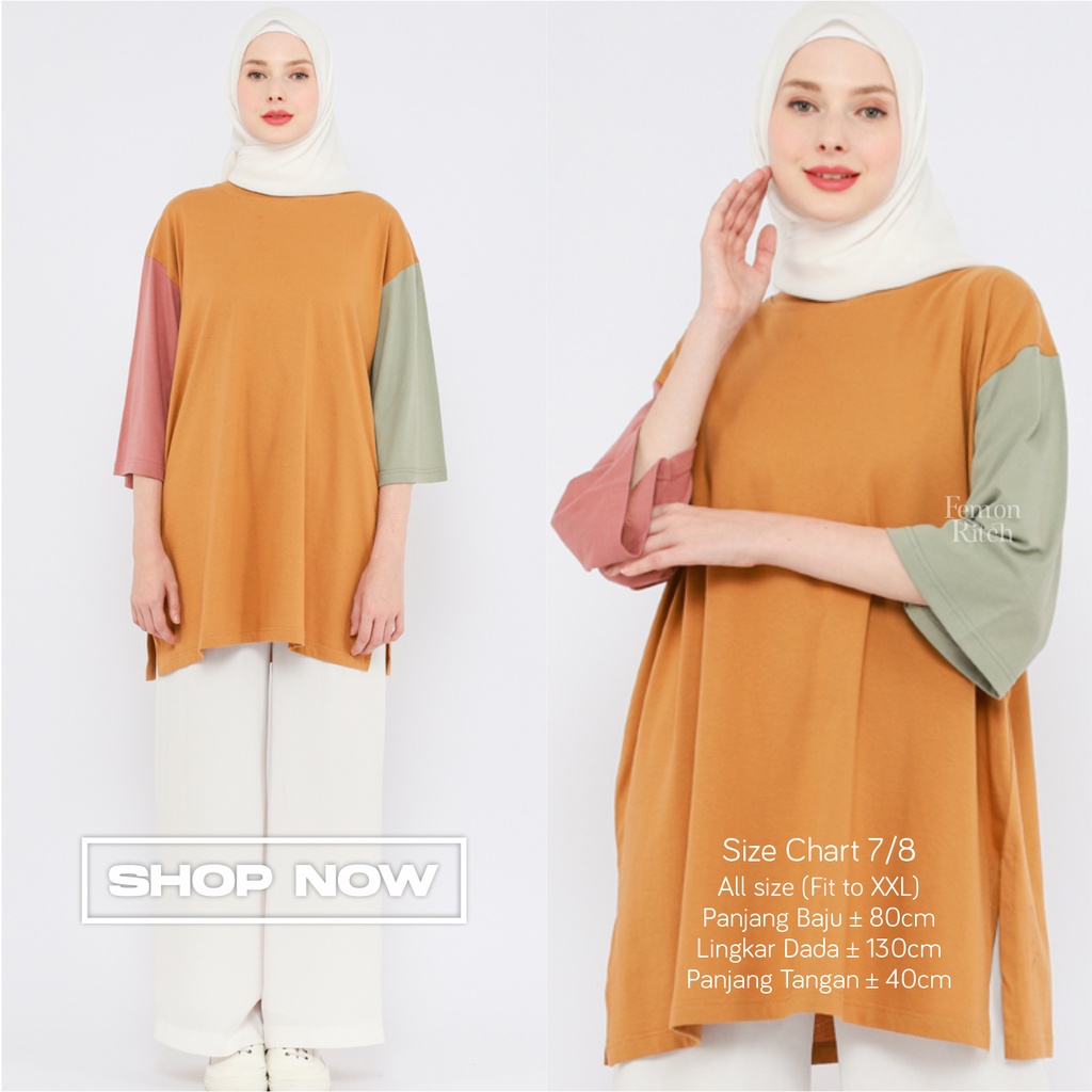 Kaos Oversize Wanita Busui Friendly lengan 7/8 LD 130 Basic Oversized CBAlBrown