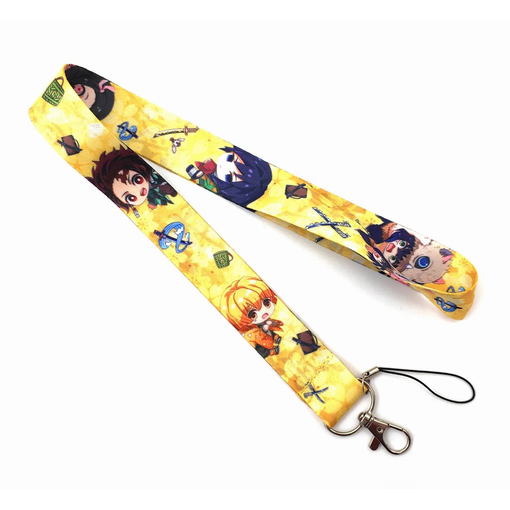 QUINTON Portable Lanyard Cartoon Neck Strap Phone Straps Key Chain Polyester Camera strap ID Card Holder Long Kimetsu no Yaiba Anime Demon Slayer