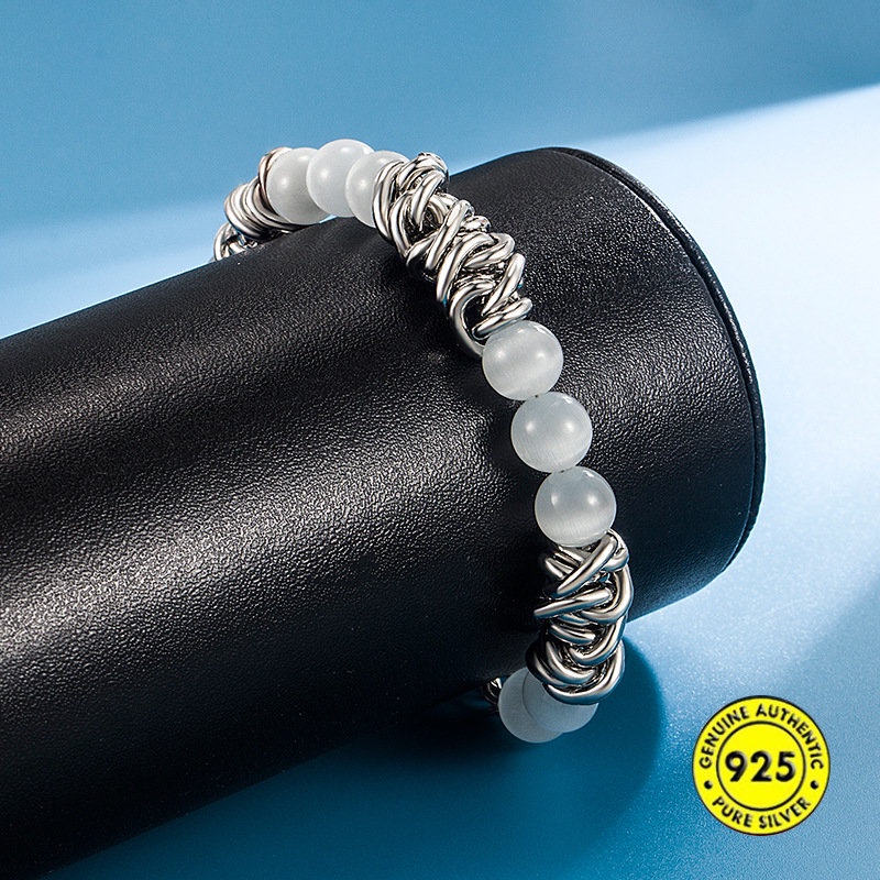 Gelang Opal Bahan S925 Silver Tahan Air Gaya Hip Hop Untuk Unisex U1002