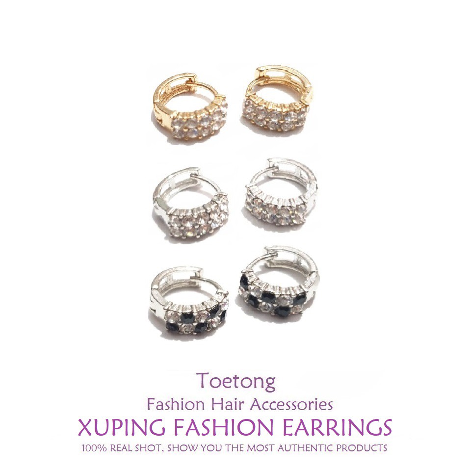 Anting Jepit Titanium Zicron Anti Karat Giwang Permata Berlian Xuping Fashion Hoops Earrings-5
