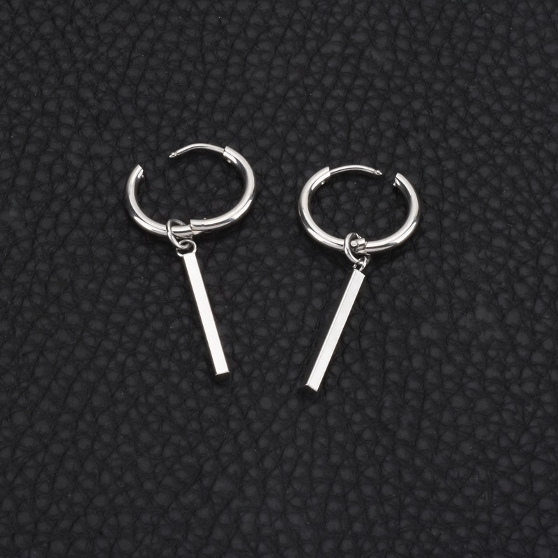 Anting Panjang Lurus Bahan Titanium Steel Gaya Hip Hop Korea Untuk Pria Dan Wanita