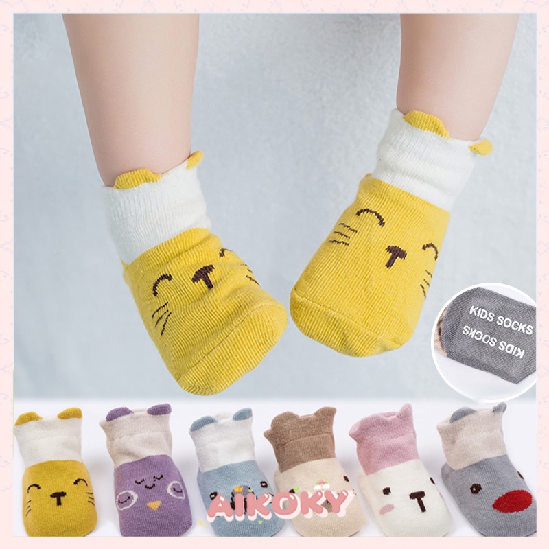 Aikoky Kaos kaki bayi katun murni kartun/kaus kaki bayi anti selip unisex 0-3 tahun