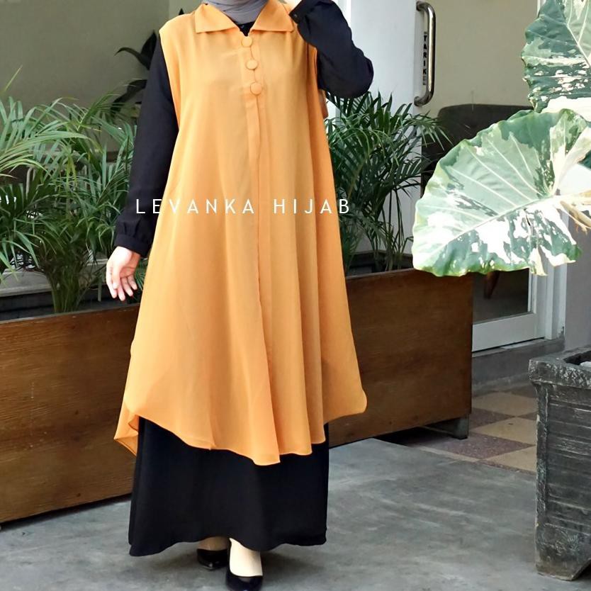 ◄ BARU  Long Vest Outer Ceruti / Cerutty Polos tanpa lengan model Kancing / Outer Hijab Kekinian ☆
