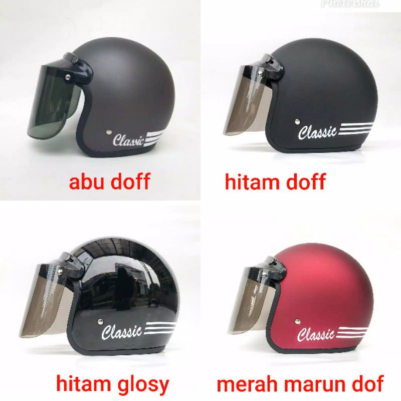 HELM BOGO GARIS CLASSIC sudah termasuk KACA DATAR free PACKING