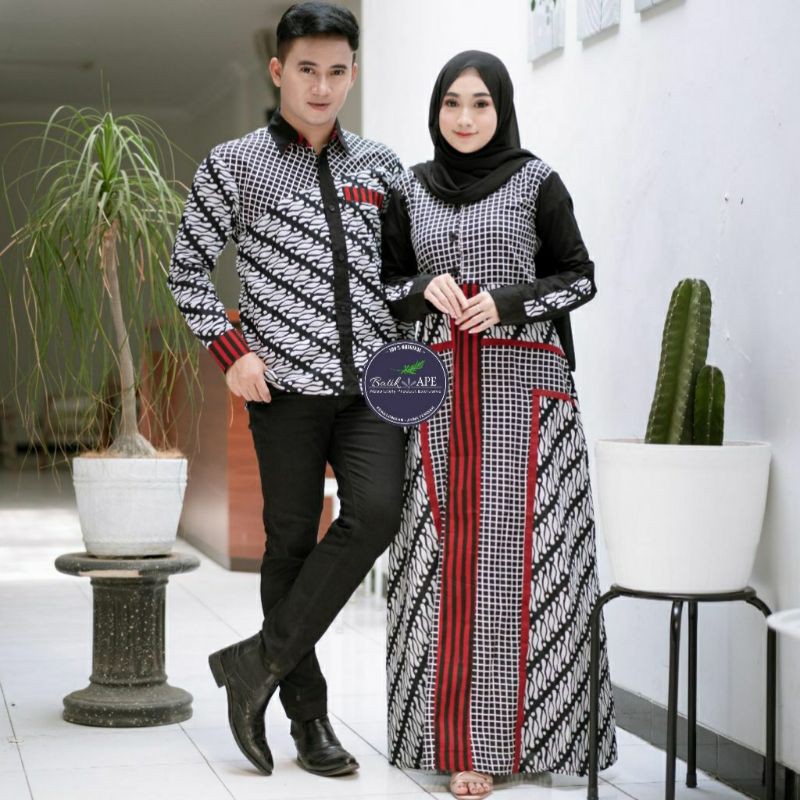 COUPLE MONOCHROME SENO BATIK SARIMBIT PROSES CAP CANTING LILIN MALAM DIJUAL TERPISAH GAMIS KEMEJA