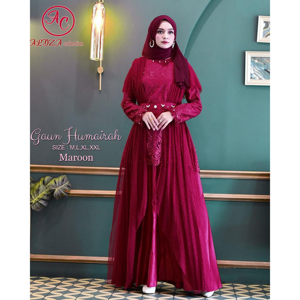 LONG GAMIS TULLE MUTIARA BORDIR / GAMIS PESTA / GAMIS HUMAIRAH