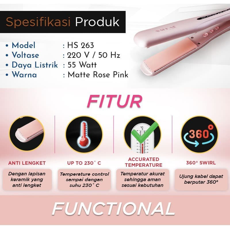 Sekai Catok Rambut Keramik HS 263 - Pink