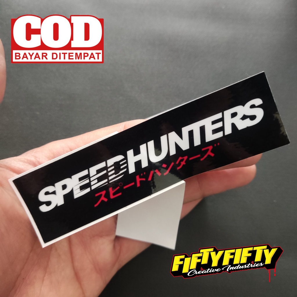 Stiker Print Cut SPEED HUNTERS Hitam Stiker Printing Laminasi Glossy Tahan Air Stiker Motor Mobil Helm Sudah Membentuk Pola Desain