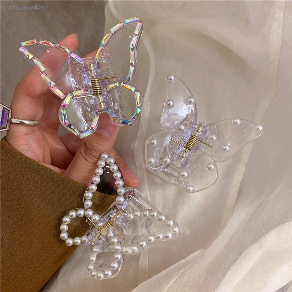 aaoottuuoo5.id Cod   Korean Temperament Pearl Rhinestone Butterfly Transparent Hairpin Hair Accessories Daily Party Decor