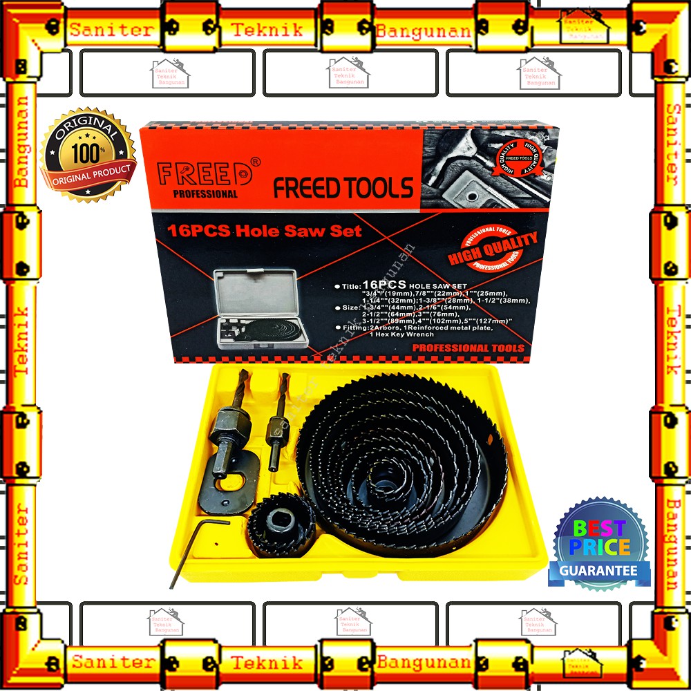 Mata Bor Kit Set 16 Pcs FREED Hole Saw Set Tools Pembolong Kayu