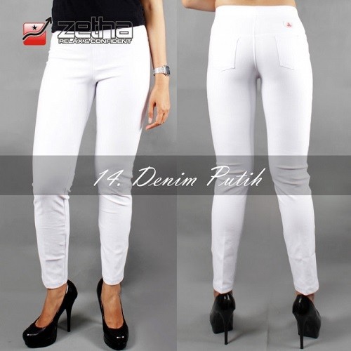 (COD] CELANA LEGGING PANJANG ZETHA WARNA DENIM PUTIH / DENIM ZETHA / CELANA JEANS / CELANA KANTOR / 