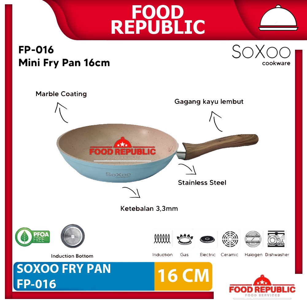 Mini Fry Pan Marble 16 cm Induksi Anti Lengket Frying Wok Soxoo FP-016