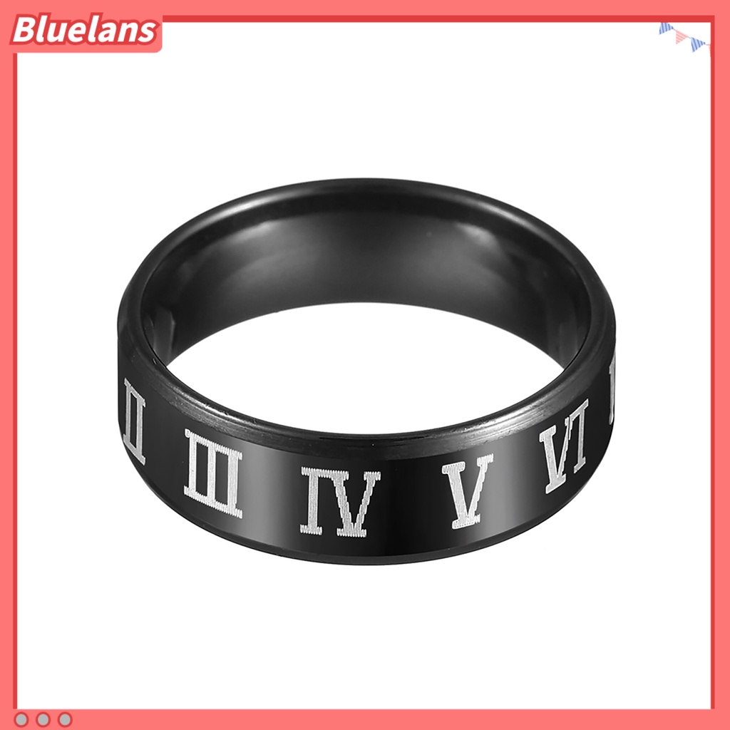 Bluelans Finger Ring Luxury Jewelry Gift Stainless Steel Roman Number Print Men Band