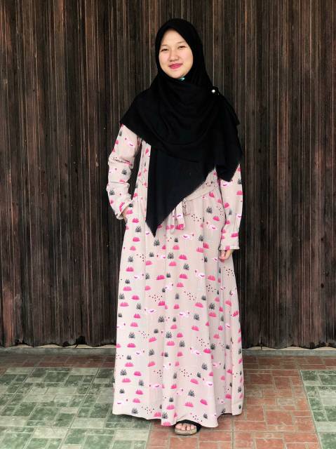 Motif flamingo gamis monalisa premium gamis wolfis motif gamis busui