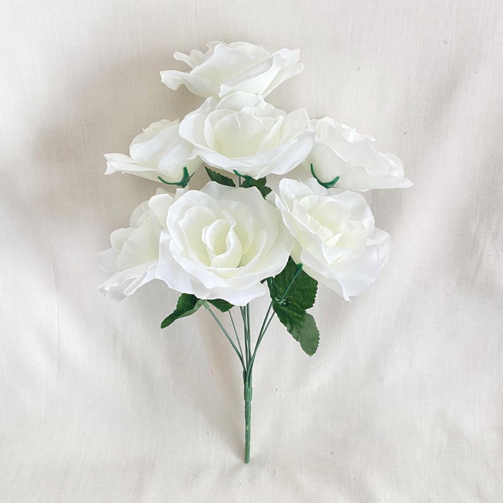Bunga Mawar Rose Dekor X7 (satuan) Bunga Artificial / Bunga Plastik / Bunga Dekorasi / Pernikahan-Putih Gading