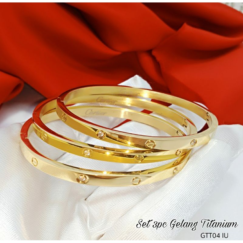 Gelang titanium set 3  / gelang tangan anti karat GTT01EO-04 EL