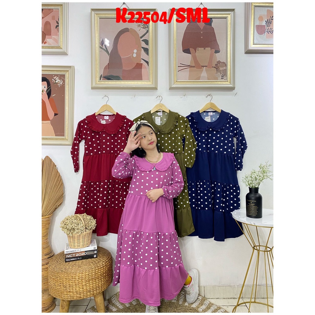GAMIS ANAK PEREMPUAN USIA 6 - 10 TAHUN MOTIF POLKADOT 2