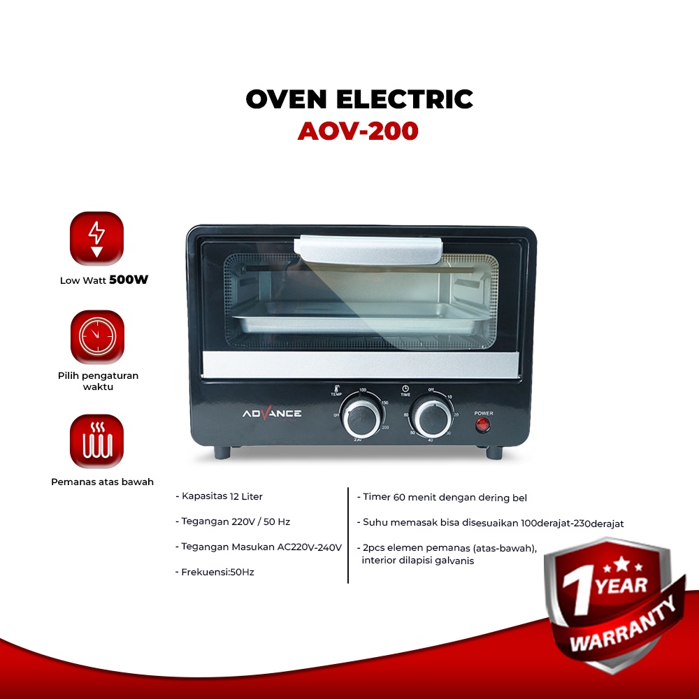 Advance Digitals Electric Oven (Oven Listrik ) AOV-200 Kapasitas 12L |Garansi Resmi Advance Digitals 1 Tahunn