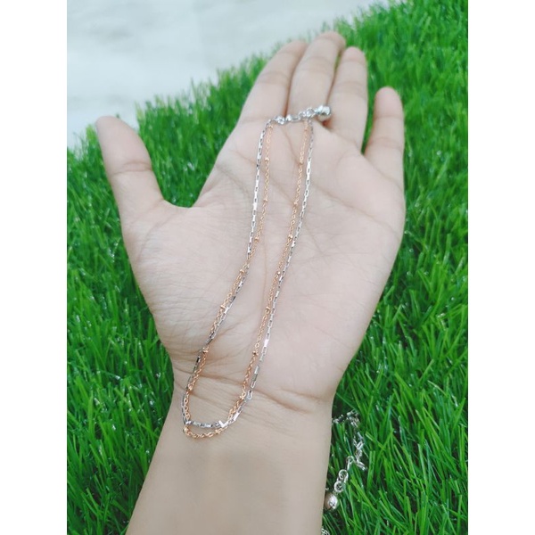 GELANG PERAK ASLI SILVER 925 LAPIS EMAS/GELANG KAKI RANTAI JEDAR KOMBI RANTAI PAPERCLIP+1BEL/ASLI SILVER/FASHION WANITA TERBARU