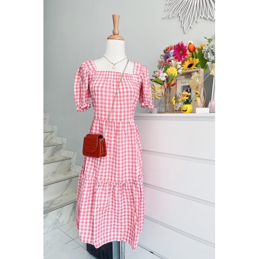 dress motif kotak&quot; wanita katun import,dress clara kotak&quot; wanita import murah,longdresswanita import