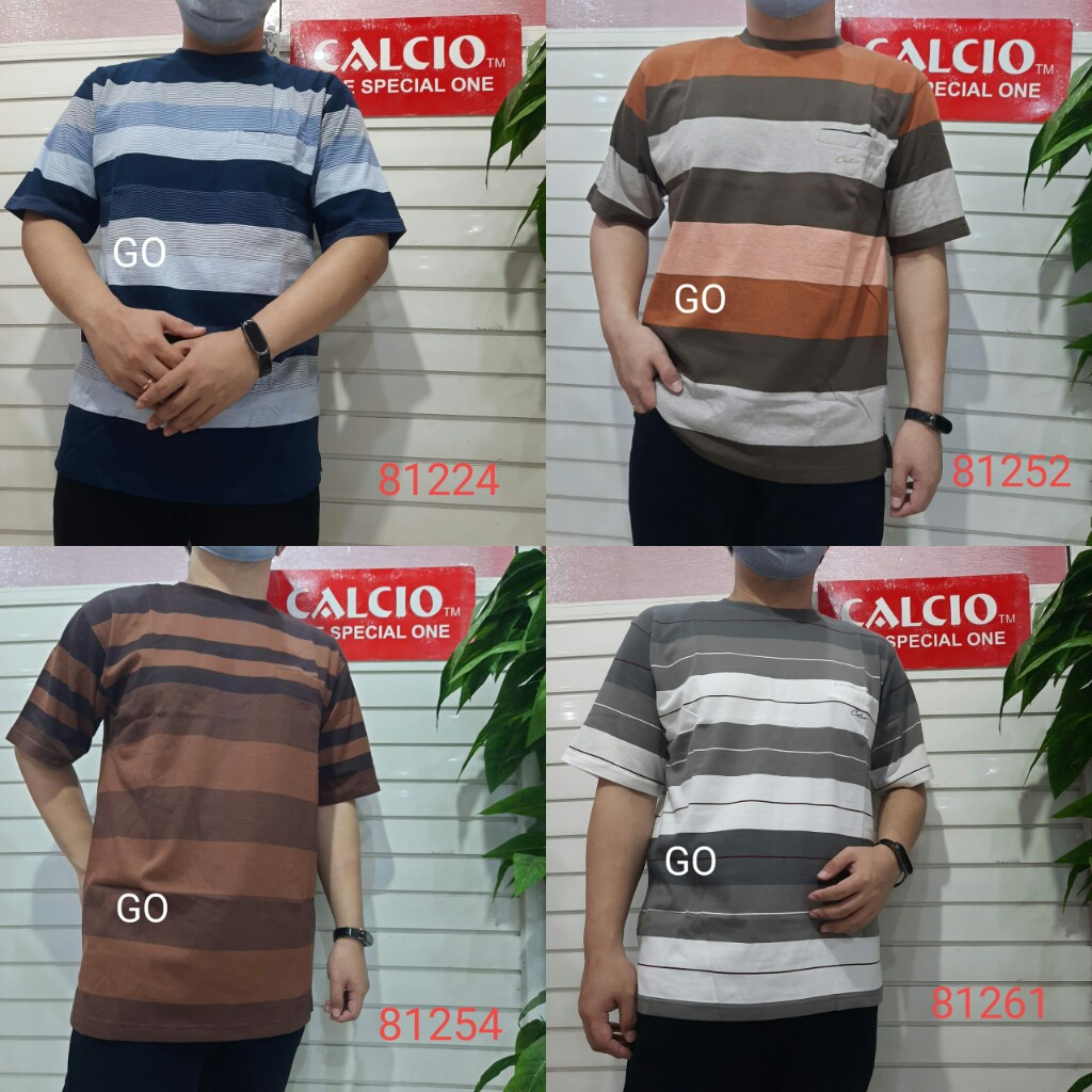 gof L CALCIO OBLONG Kaos Pria Laki-Laki Oblong Garis-Garis Lengan Pendek Saku Salur