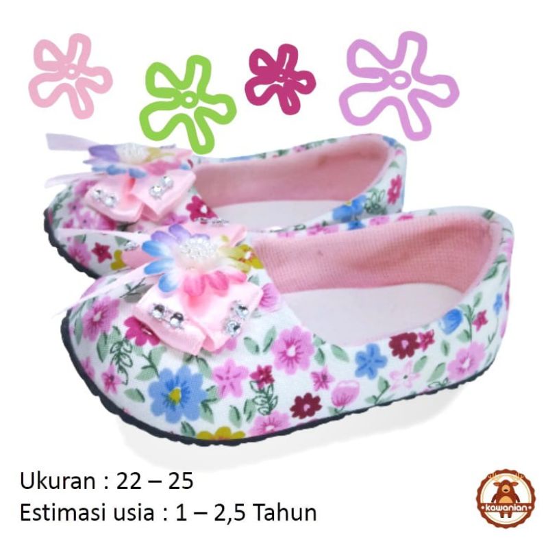 Sepatu Balet Anak Perempuan Flat Shoes kisaran usia 1 s/d 3 Thn Balet Bunga