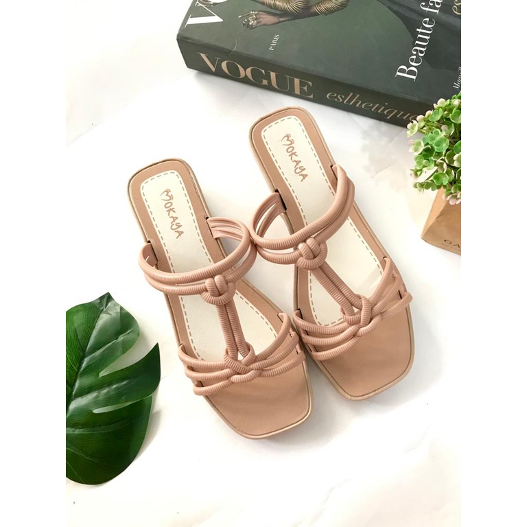 Sandal Slop Kerut Tali Let Import Best Seller Mokaya 528-1-Mocca