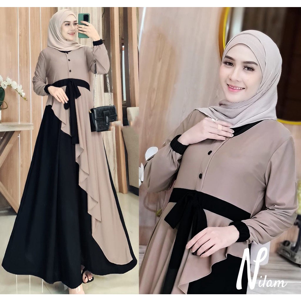 (COD) Maisha - Nilam Maxy - M / L / XL / XXL - Dress Baju Gamis Wanita Dewasa Terbaru Matt Premium Premium Crepe busui bayar di tempat-4