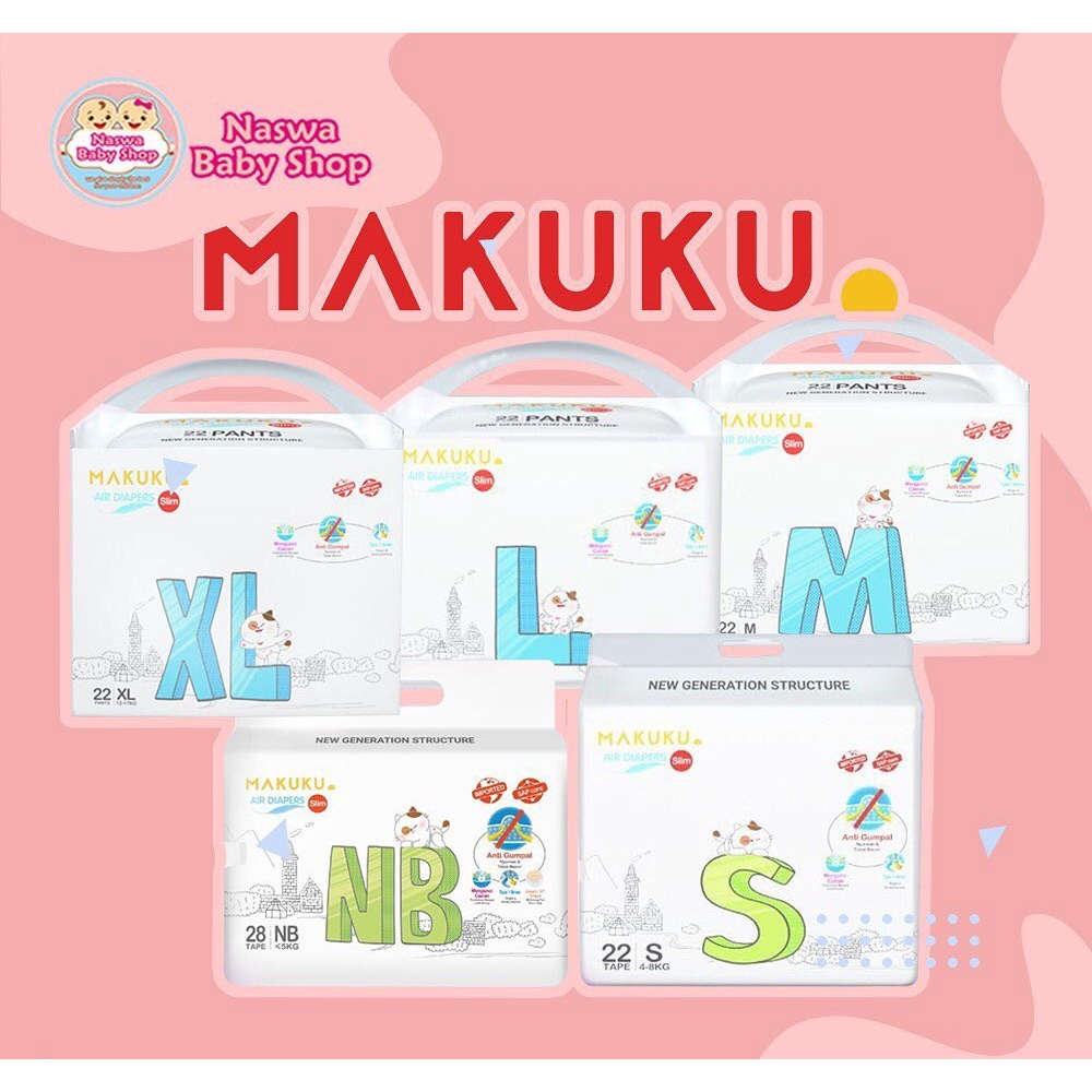 Jual Makuku Air Diapers Slim Pants Tape Anti Gumpal Size Nb S M L Xl Shopee Indonesia