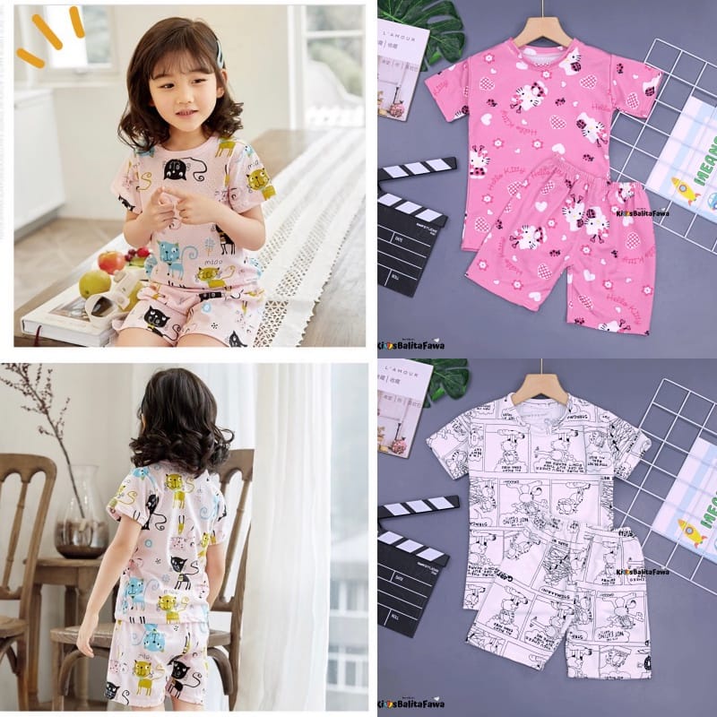 Set Nayeon uk 1-3 Tahun / Baju Tidur Anak Perempuan Lengan Celana Pendek Piyama setelan kualitas Import babycinnamon