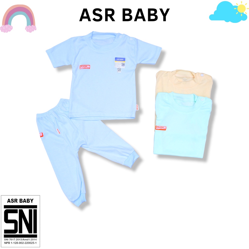 SETELAN BAJU BAYI PENDEK CELANA PAMPERS KATUN DOUBLE USIA 3-20 BULAN POLOS ASR BABY SNI