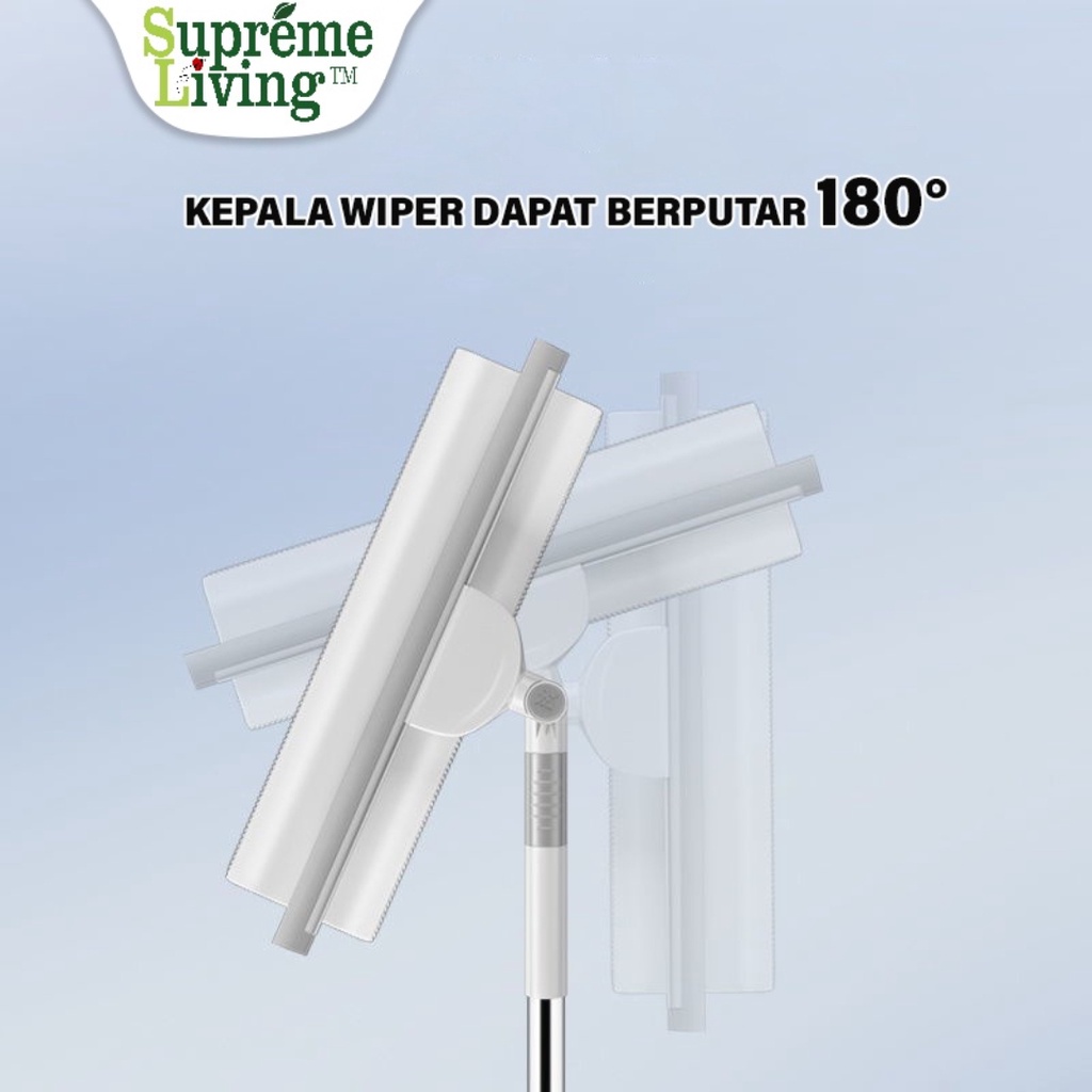 Alat Pembersih Kaca Jendela Wiper Teleskopik Fleksibel Gagang Panjang 2 in 1