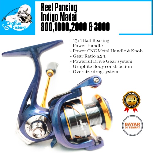 Reel Pancing Indigo Madai 800-6000 (13+1 Bearing) Power Handle Murah - Engkus Fishing