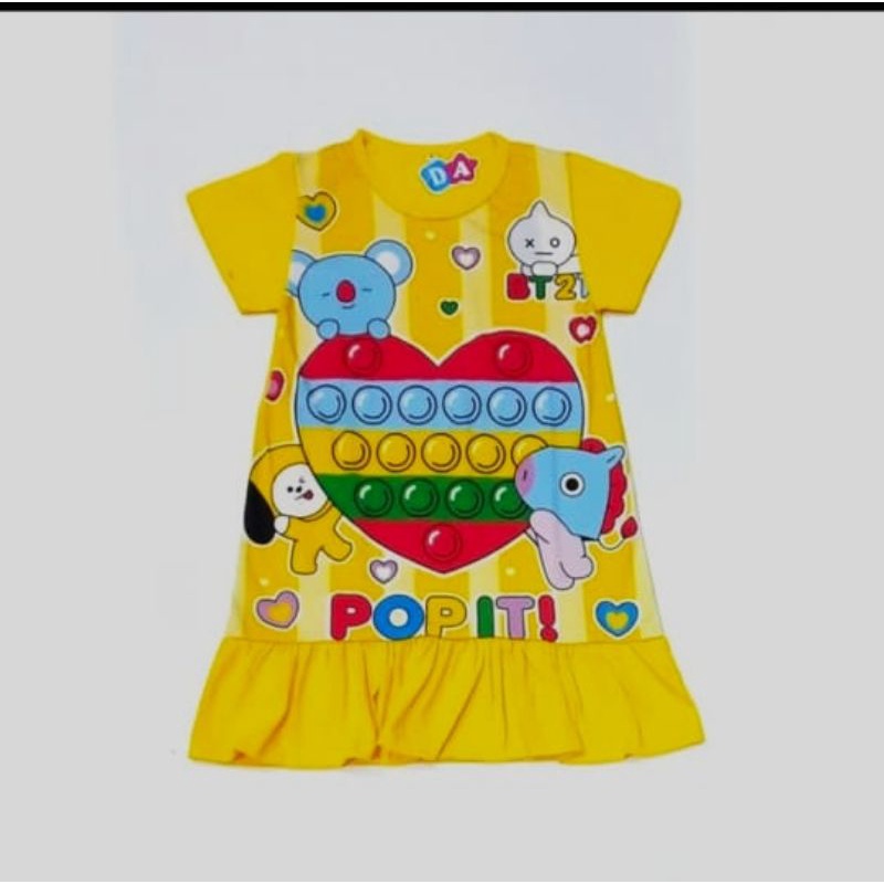 BEST SELLER ❤️Daster Anaka Perempuan Pop It BTS/BT21 usia 5-8tahun size 10-14 - Baju Anak lucu dan m