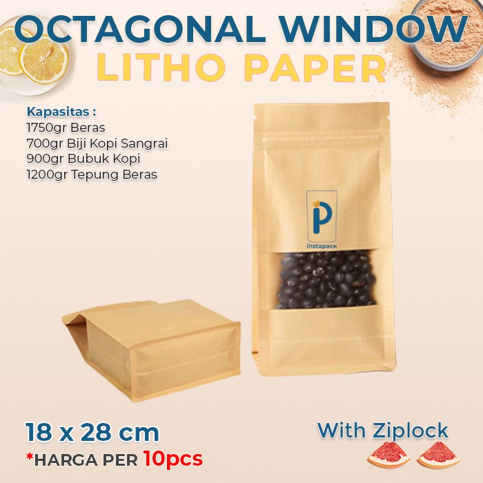 Octagonal Window Litho Paper 18cm X 28cm Ziplock Kemasan Ecopack [isi 10pcs]