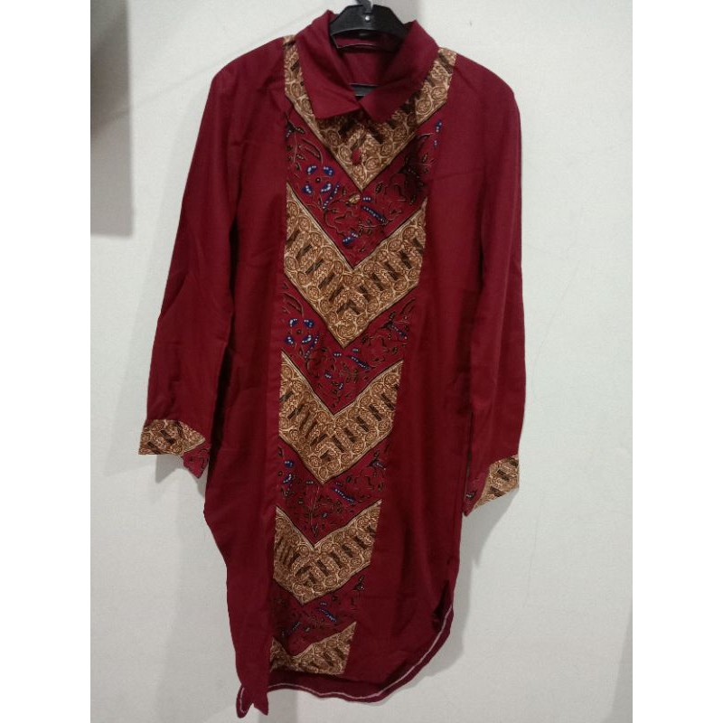 Atasan Batik Kombinasi Polos /Tunik Batik Maroon Preloved