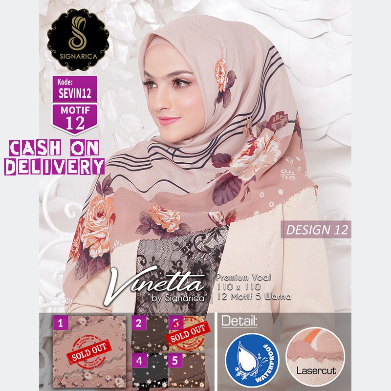 SEVIN12 - Jilbab Segi Empat Vinetta Motif 12 By Signarica Scarf
