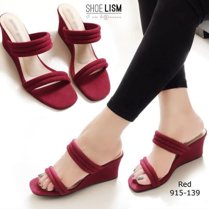 ≧◉◡◉≦ Sepatu Ahha Perempuan Tinggi Jinjit Murah Pendek Jumbo Wn18 LO932 Sandal Ss43 - Merah, 37