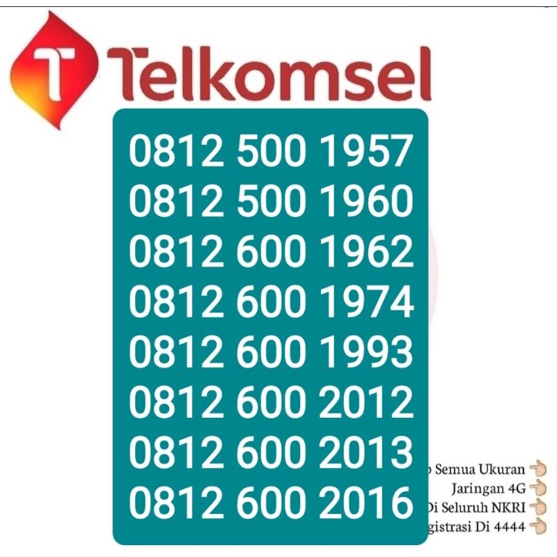 SIMPATI 11 DIGIT TAHUN LAHIR 1957,1960,1962,1974,1993,2012,2013,2016