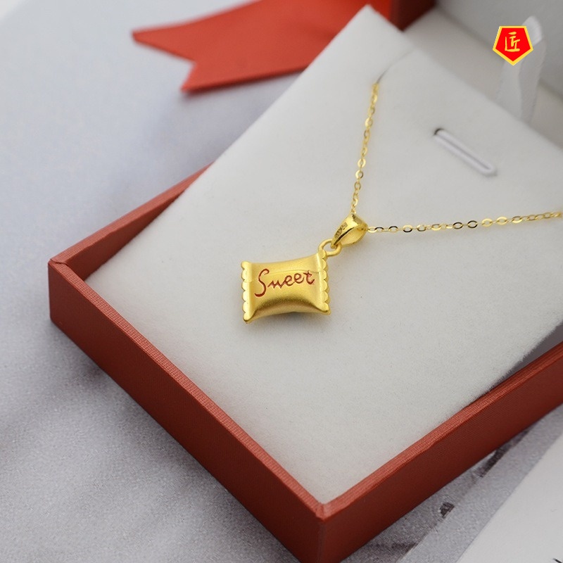 Kalung Rantai Dengan Liontin Permen 3d Mini Warna Emas Untuk Wanita