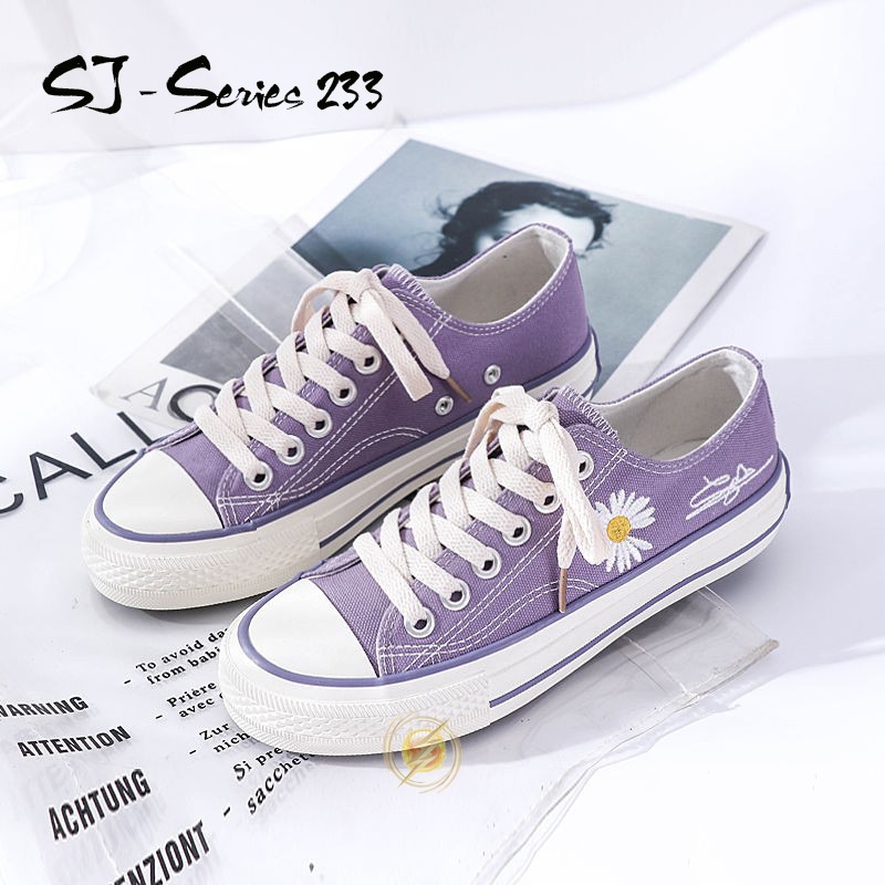 [Jwalk] Sepatu Sneakers Wanita Casual Motif Daisy ala Korea Import Kualitas Super Premium - 233-PURPLE