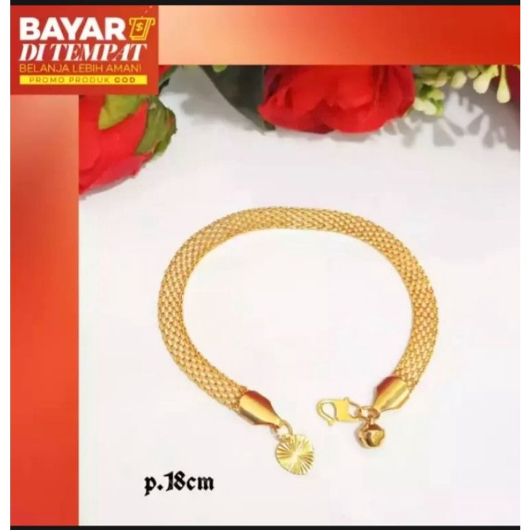 gelang tangan motif tikar gold titanium asli