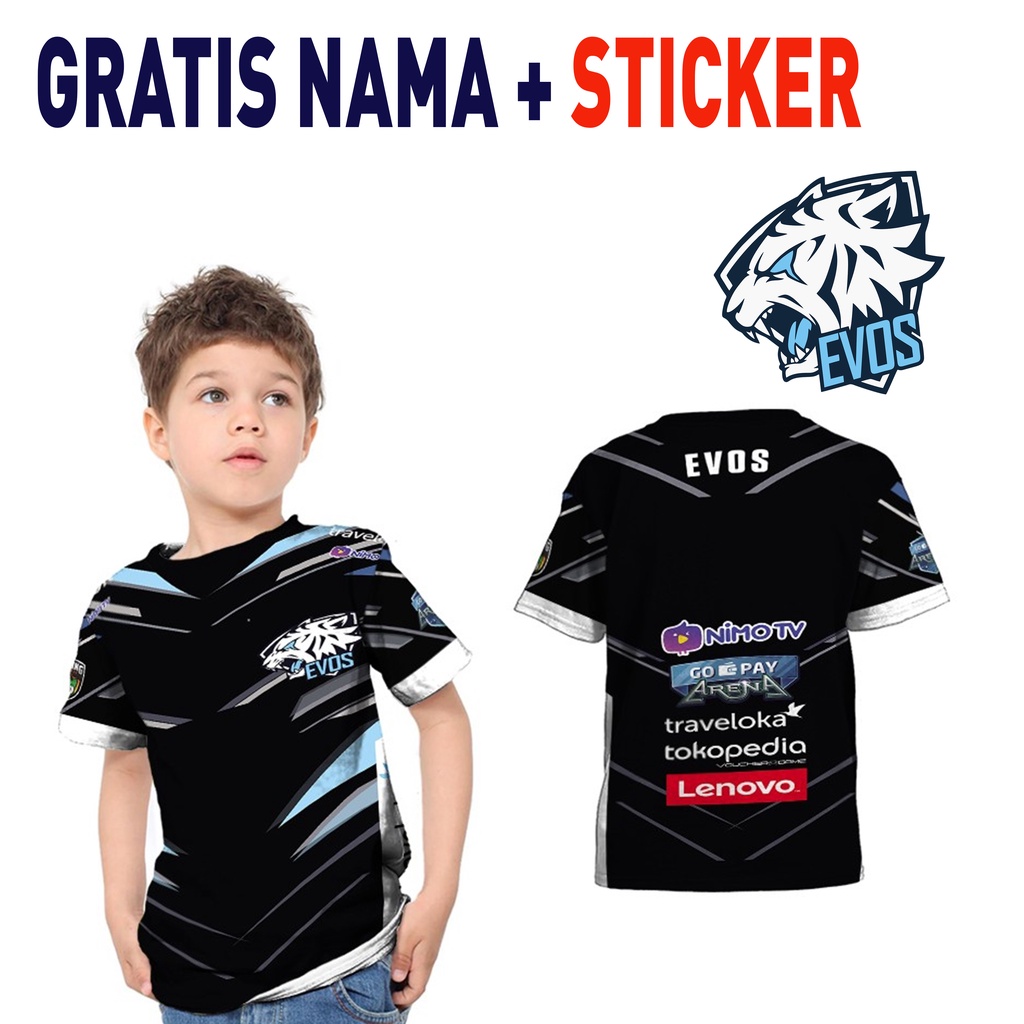 Jersey kaos EVOS anak laki laki kaos evos anak baju evos ff free fire mobile legends kaos anak anak