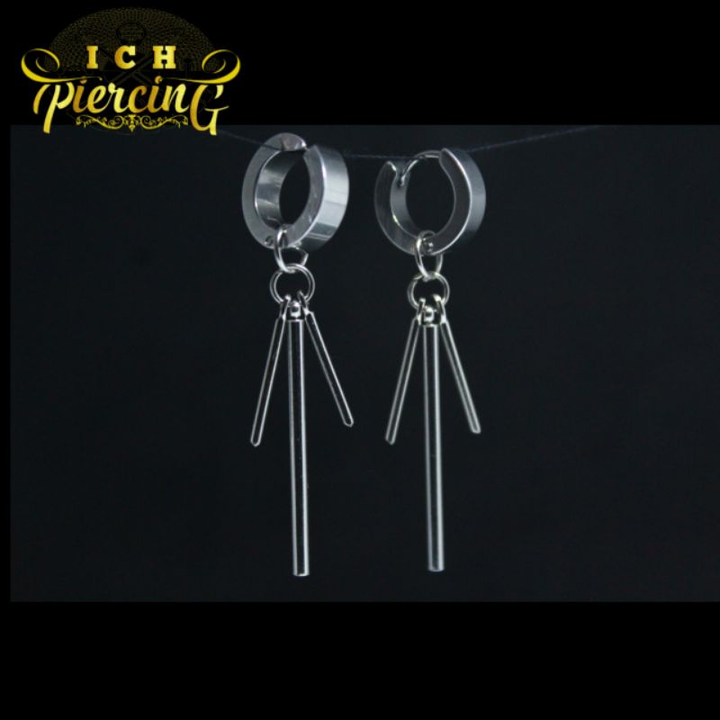 IP-AJ [ PREMIUM ] ANTING RUMBAY SILVER MODEL BATANG 3 / ANTING BTS KOREA / ANTING TINDIK DAN JEPIT