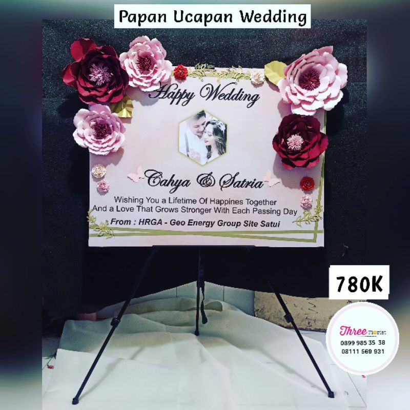 bunga papan kertas ucapan happy wedding / bunga papan ucapan grandopening / bunga papan ucapan