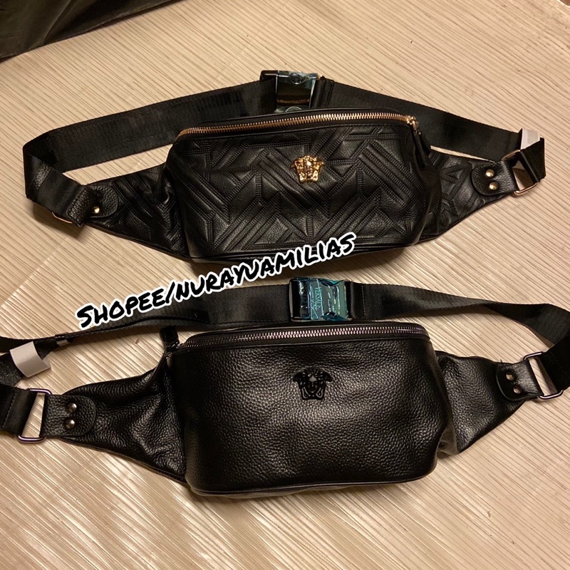 waistbag pria vers@ce ori leather import waist bag pria branded tas selempang  pria