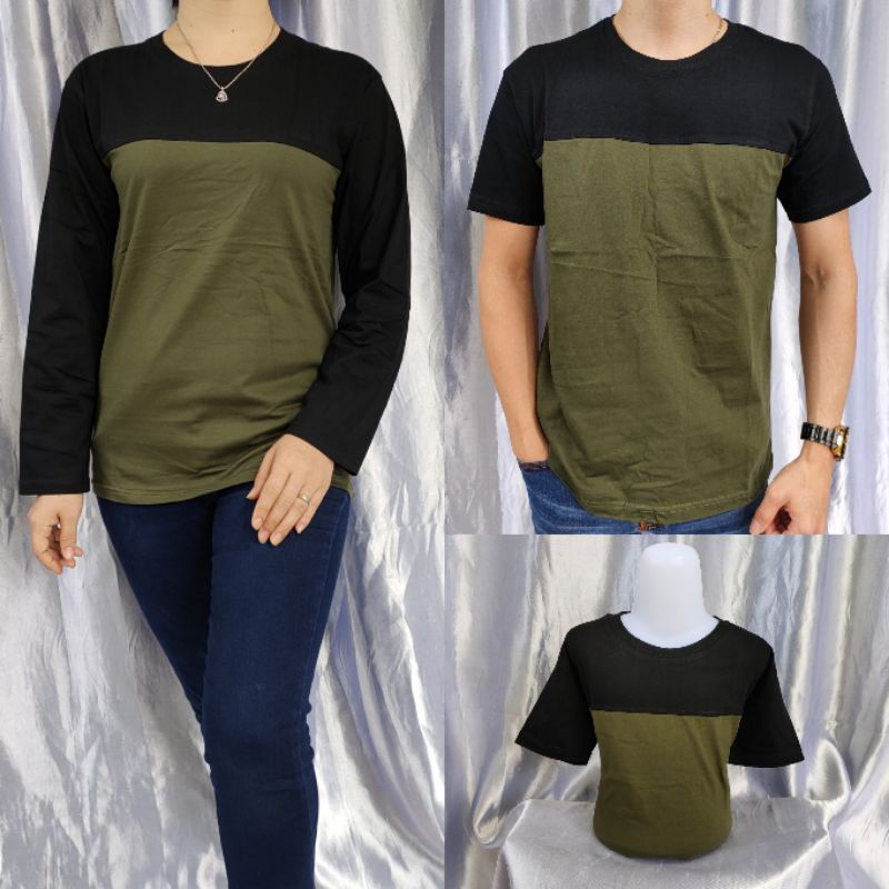 kaos polos reglan kombinasi HITAM-ARMY uk 20 22 S M L XL XXL